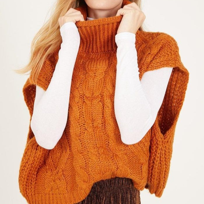 Damen modischer Strickpullover mit hohem Kragen und Zopfmuster Drune