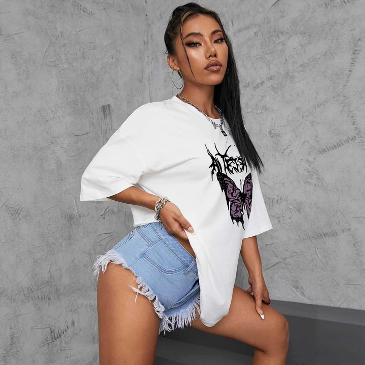 Damen oversized T-Shirt mit kreativem Schmetterlingsdesign Drune