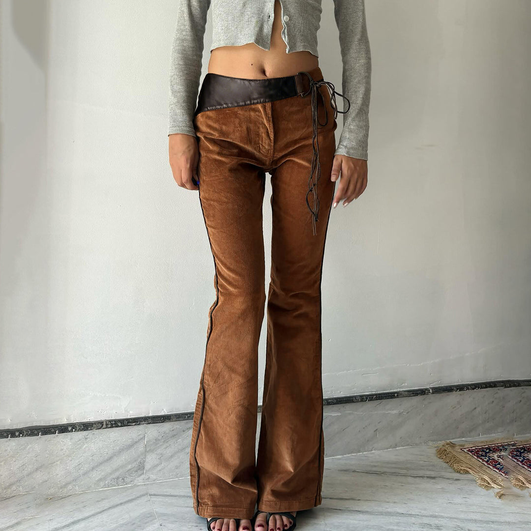 Damen modische Cordhose mit breitem Bein und verstellbarem Bund Drune