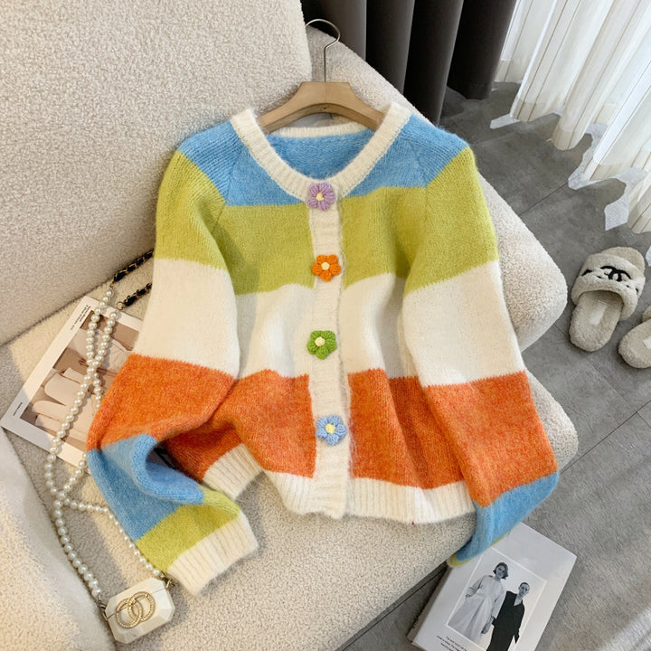Damen Gemusterte Strickjacke mit bunten Knopfdetails und lässigem Schnitt Drune