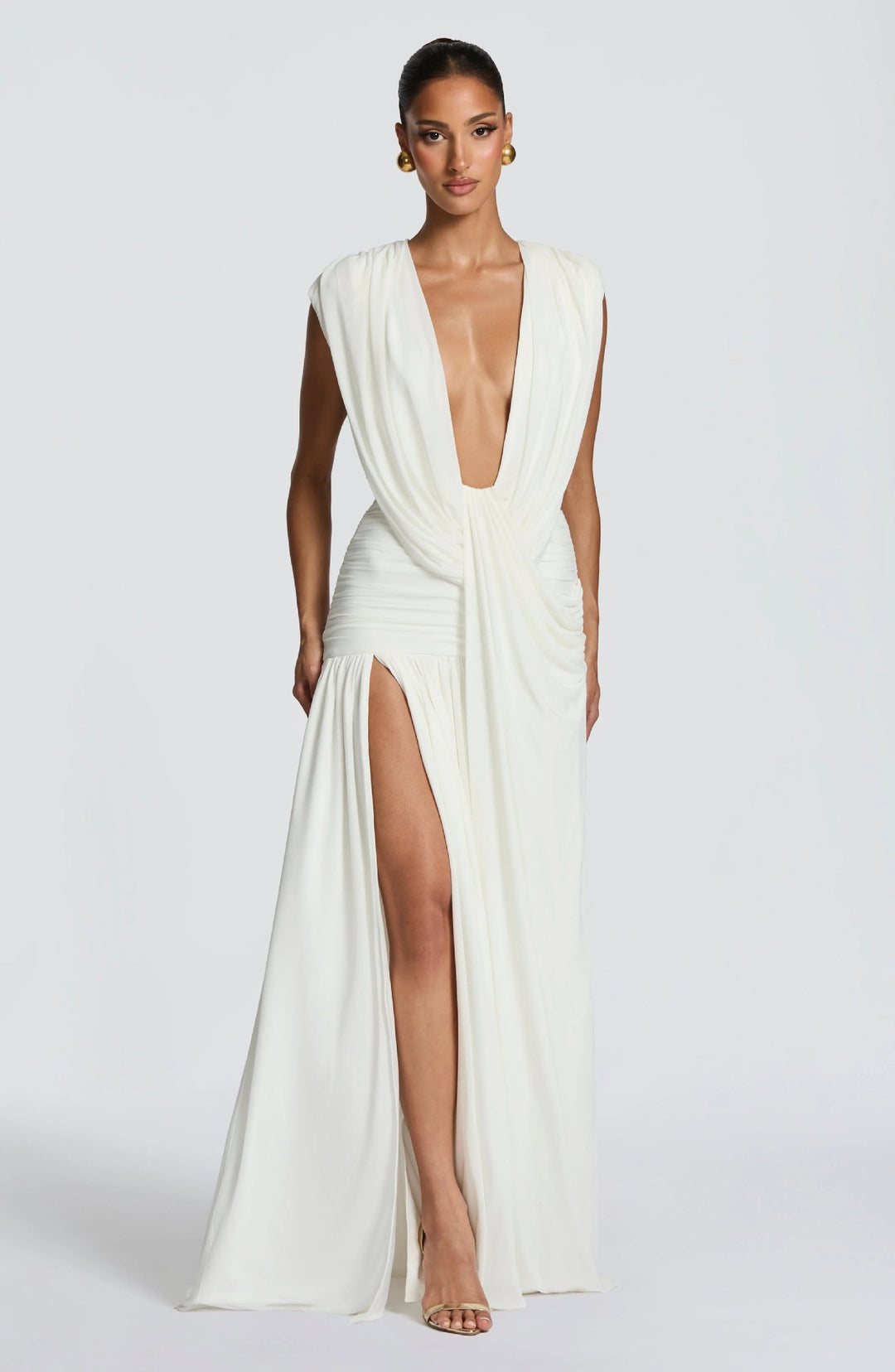 Damen Elegantes tief ausgeschnittenes Abendkleid mit Raffung Drune