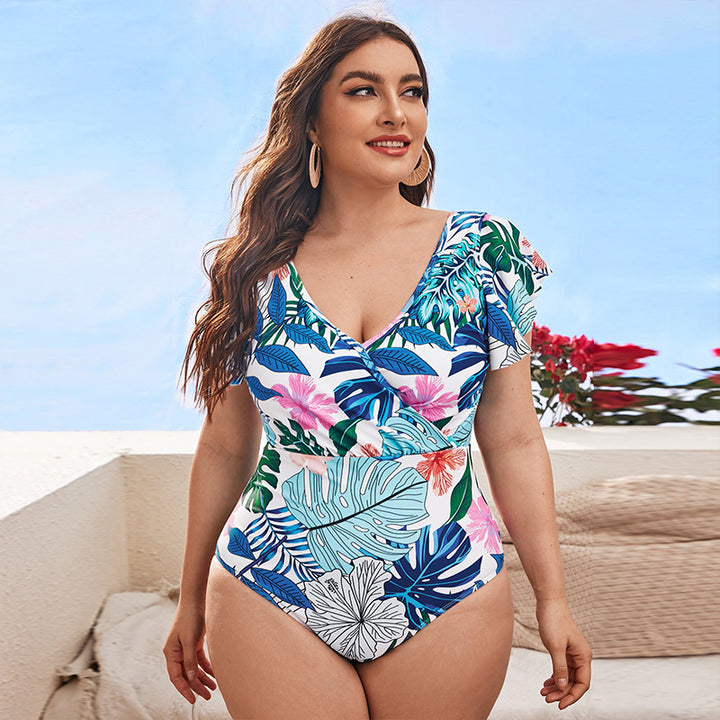 Damen Eleganter Badeanzug mit floralen Rüschendetails Drune
