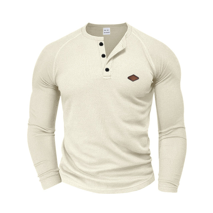 Herren langärmliges Henley-T-Shirt mit strukturiertem Gewebe und modischem Knopfdesign Drune