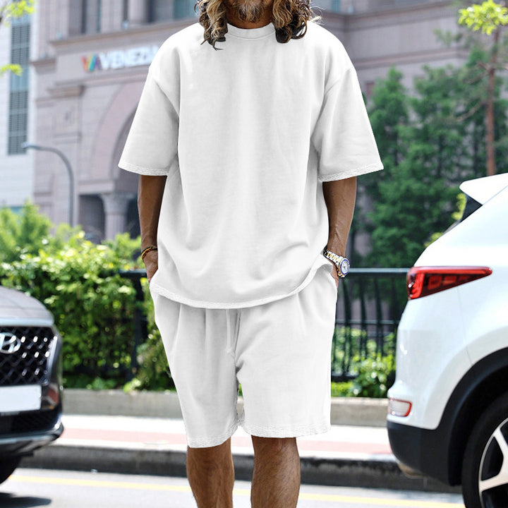Drune | Lockeres T-Shirt Shorts einfarbiges Set