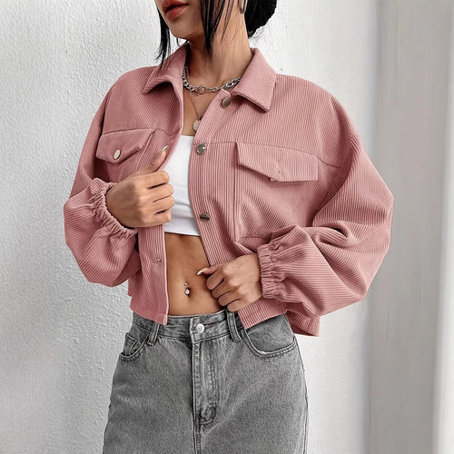 Damen Kurzjacke im Rippdesign mit lässigen Ärmeln und praktischen Taschen Drune