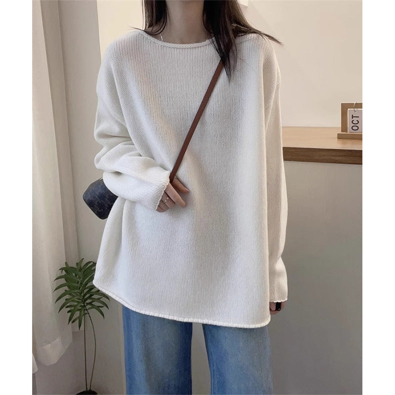Damen Oversized Strickpullover mit lässigem Schnitt und hohem Kragen Drune