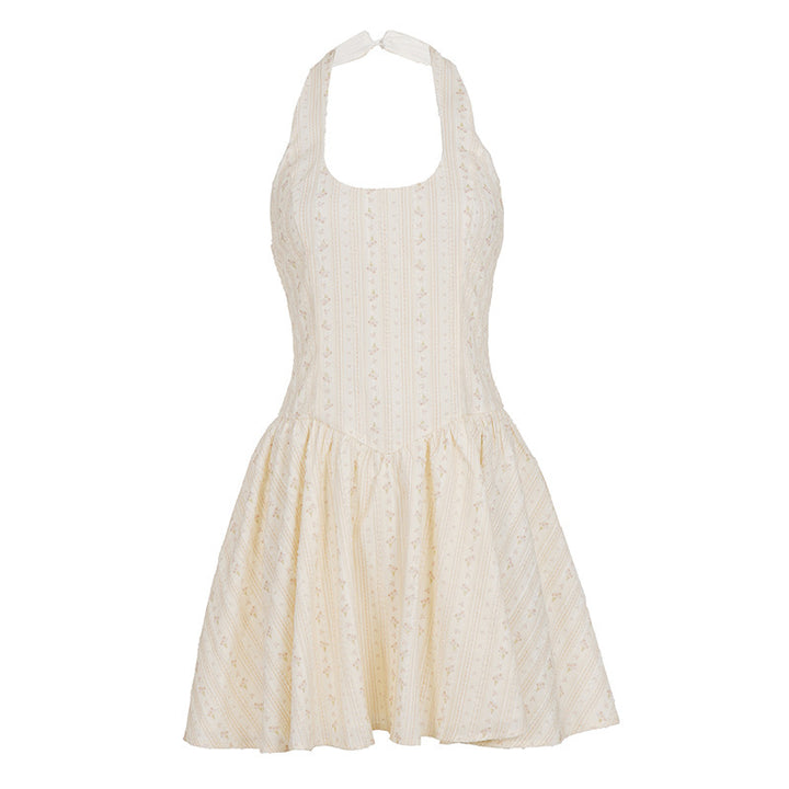 Damen Halter-Kleid mit fließendem Rock und floralem Muster Drune