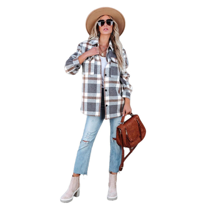 Damen Karierte Overshirtjacke mit lässigem Schnitt und Taschen Drune