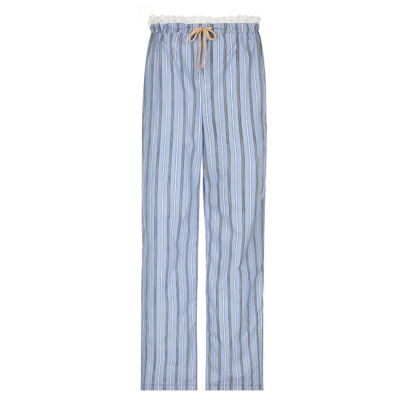 Damen lässige und bequeme Schlafhose mit hohe Taille und Kordelzug Drune