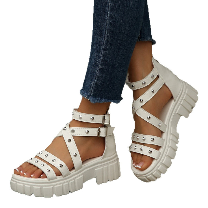 Damen modische Sandalen mit stilvollen Verschlüssen und Glitzerakzenten Drune