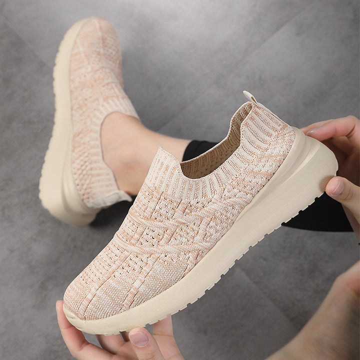 Damen nan sockenähnlicher Komfort-Slipper mit strukturiertem Strickobermaterial und gedämpfter EVA-Keilsohle Drune