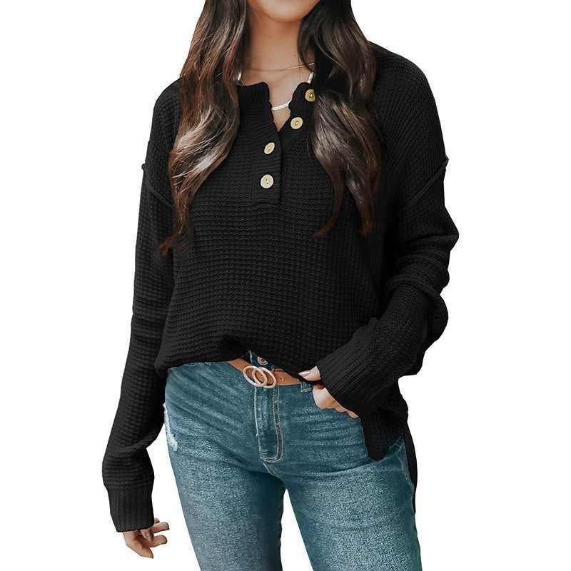 Damen lässiger Oversized Pullover mit Knopfleiste und strukturiertem Material Drune