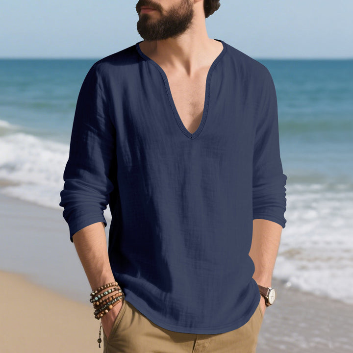 Herren lässiges Langarmshirt mit V-Ausschnitt aus hochwertigem Baumwollmix Drune
