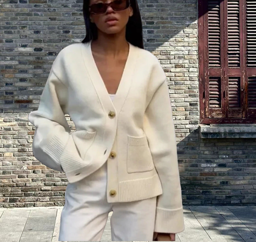 Damen Lässiger Strickjacke mit großen Taschen und offenem Schnitt Drune