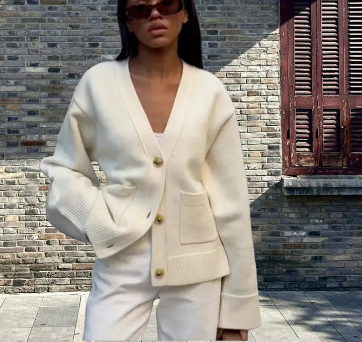 Damen Lässiger Strickjacke mit großen Taschen und offenem Schnitt Drune