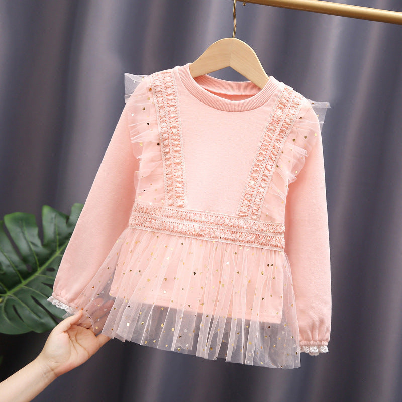 Mädchen Sweatshirt mit Rüschendetails und Tüllbesatz Drune