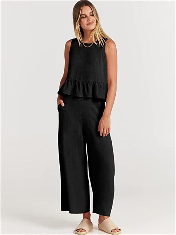 Damen luftige Sommerbluse und weite Hose Drune