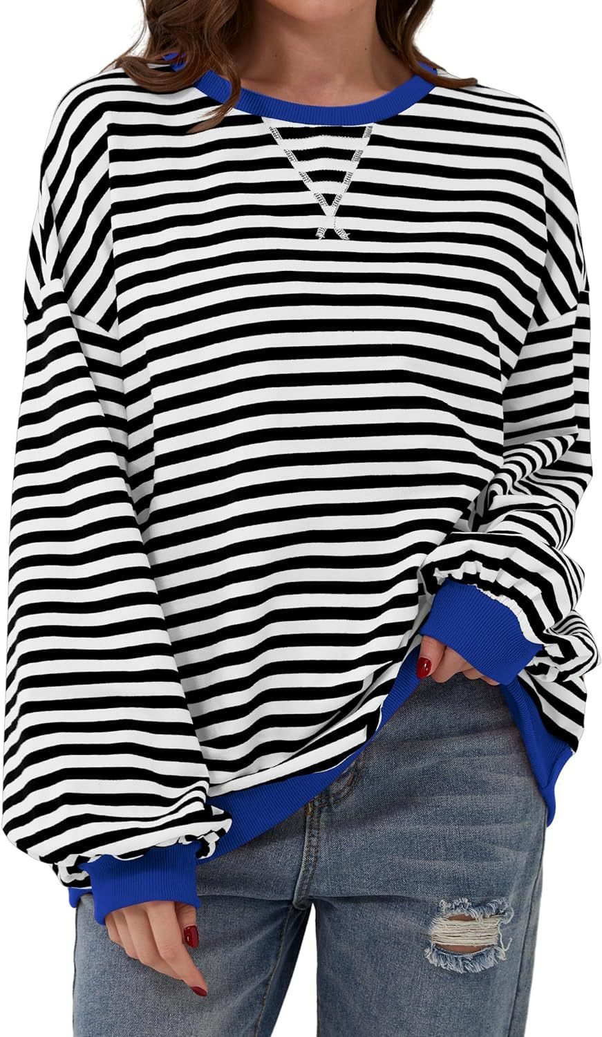 Damen lässiger Sweater mit auffälligem Streifenmuster und elastischen Bündchen Drune