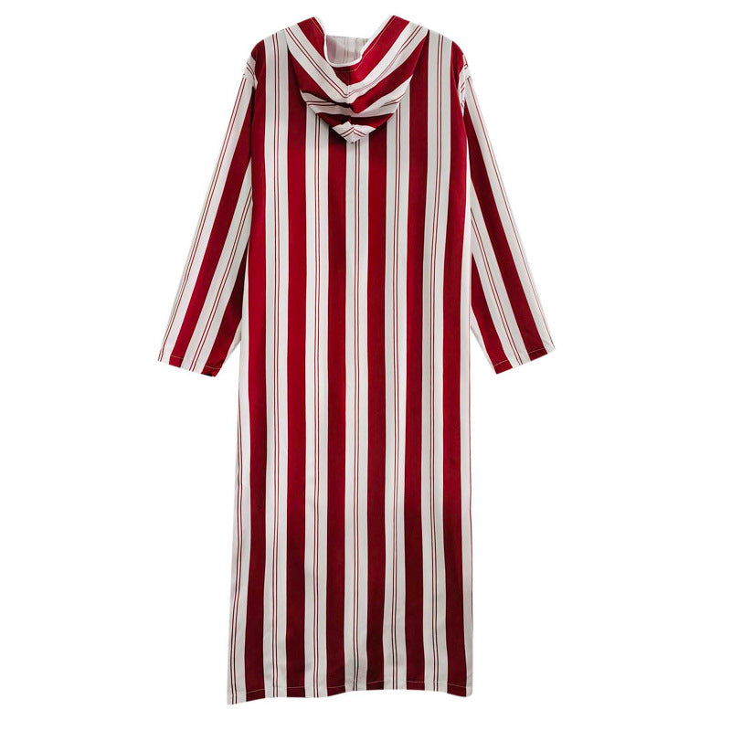 Damen nan langes Kapuzen-Hemdkleid mit frontalem Reißverschluss und senkrechtem Streifenmuster Drune