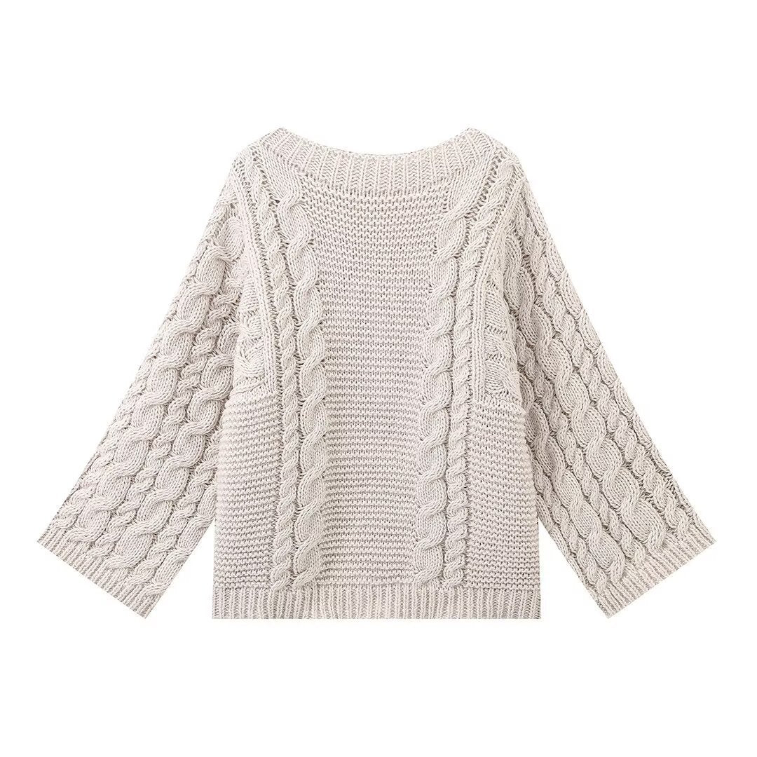 Damen Strickpullover mit Kabelmuster und weitem Schnitt Drune
