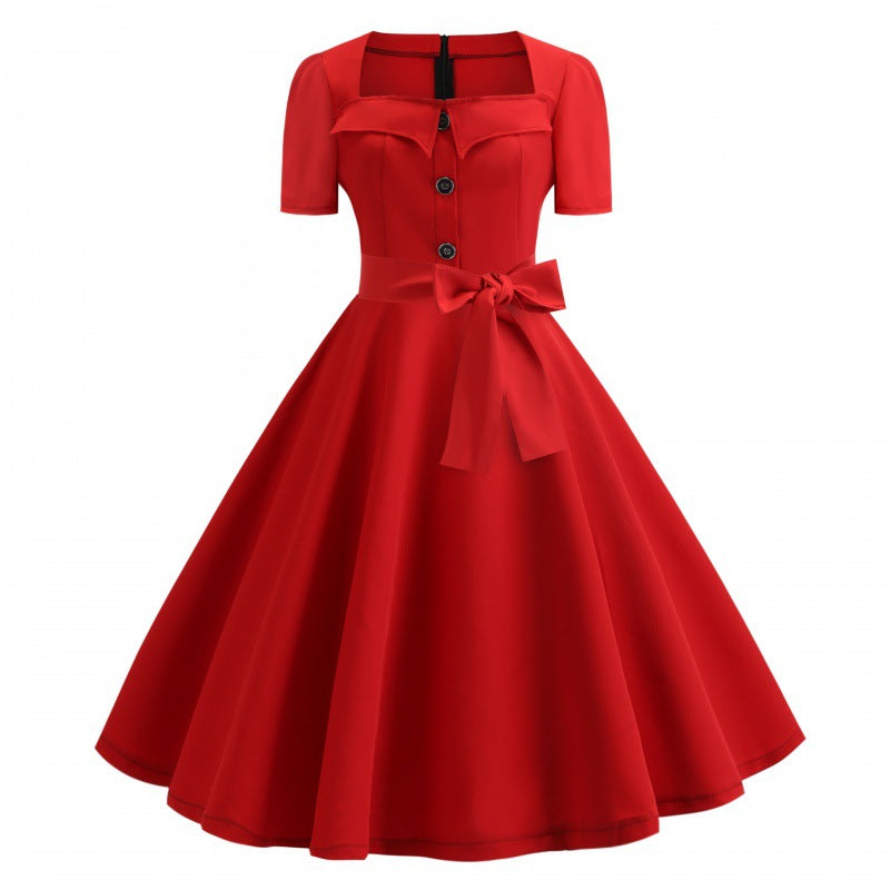 Damen Swingkleid mit eleganter Knopfleiste und tailliertem Gürtel Drune