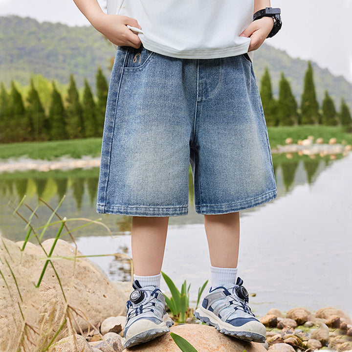 Jungen lässige Denim-Shorts mit kreativen Stickdetails Drune