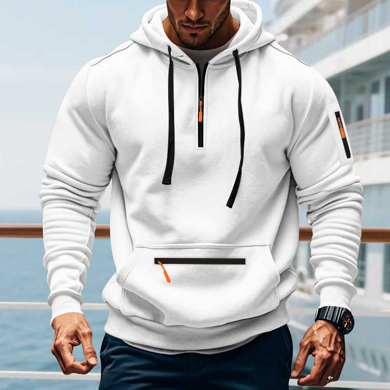Herren nan technischer Half-Zip Hoodie mit Kängurutasche, Ärmeltasche und Reißverschluss-Details Drune