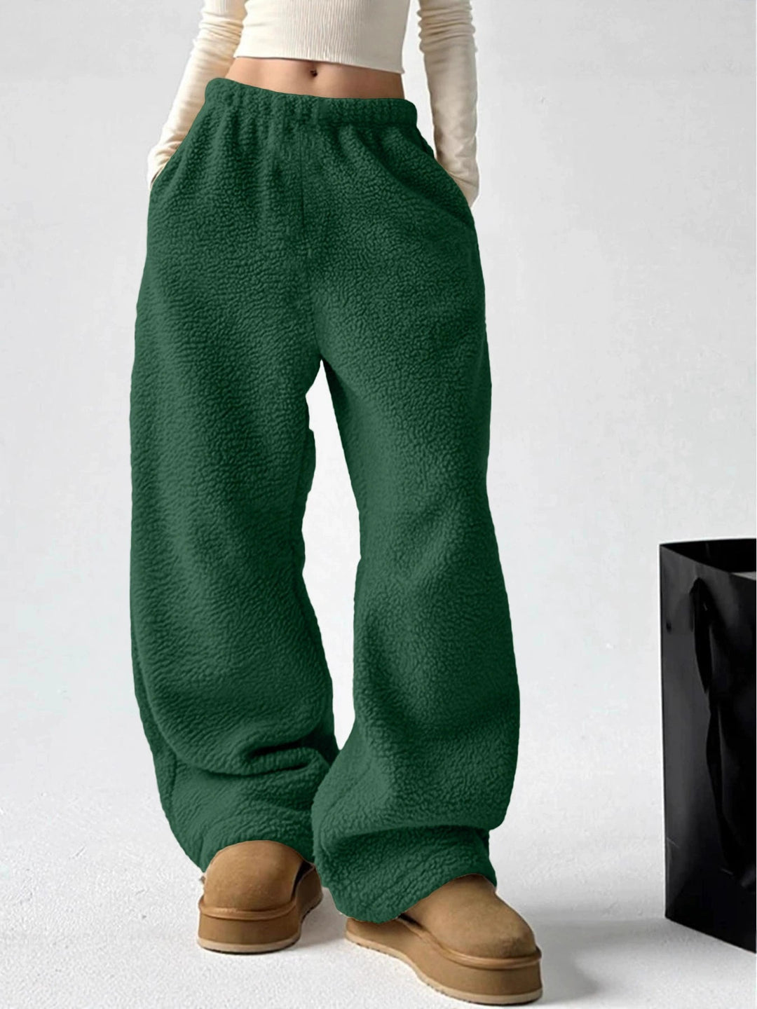 Damen bequeme Fleece-Hose mit weitem Schnitt und elastischem Bund Drune