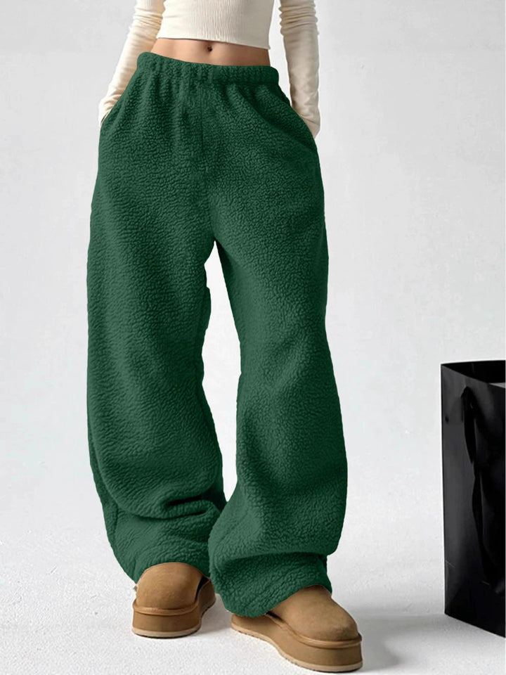 Damen bequeme Fleece-Hose mit weitem Schnitt und elastischem Bund Drune