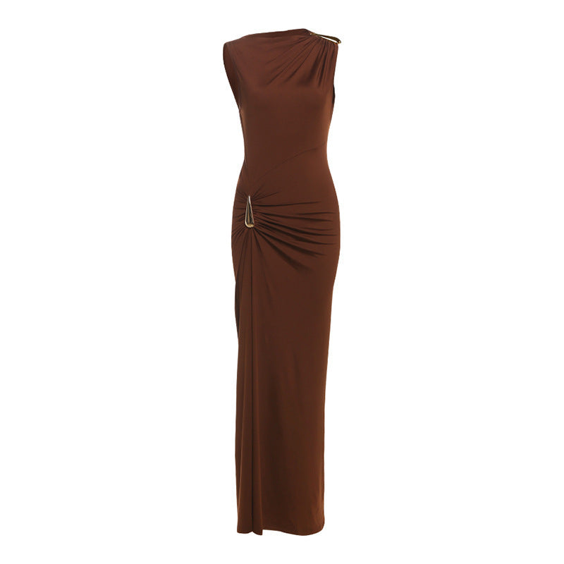 Damen Figurbetontes Maxikleid mit asymmetrischem Design und eleganten Raffungen Drune