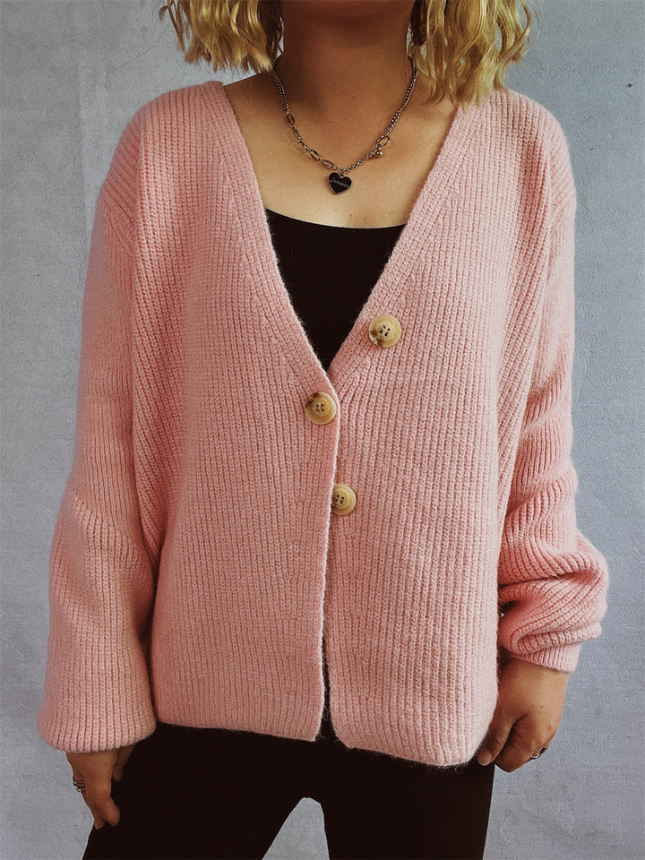Damen gemütliche Strickjacke mit großen Knöpfen und strukturiertem Design Drune