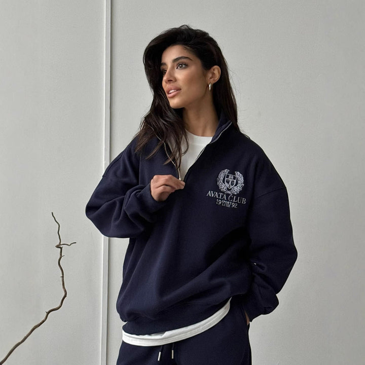 Drune | Halbzip Sweatshirt Übergröße Fit Gestickte Vorderseite Weicher Baumwollmix