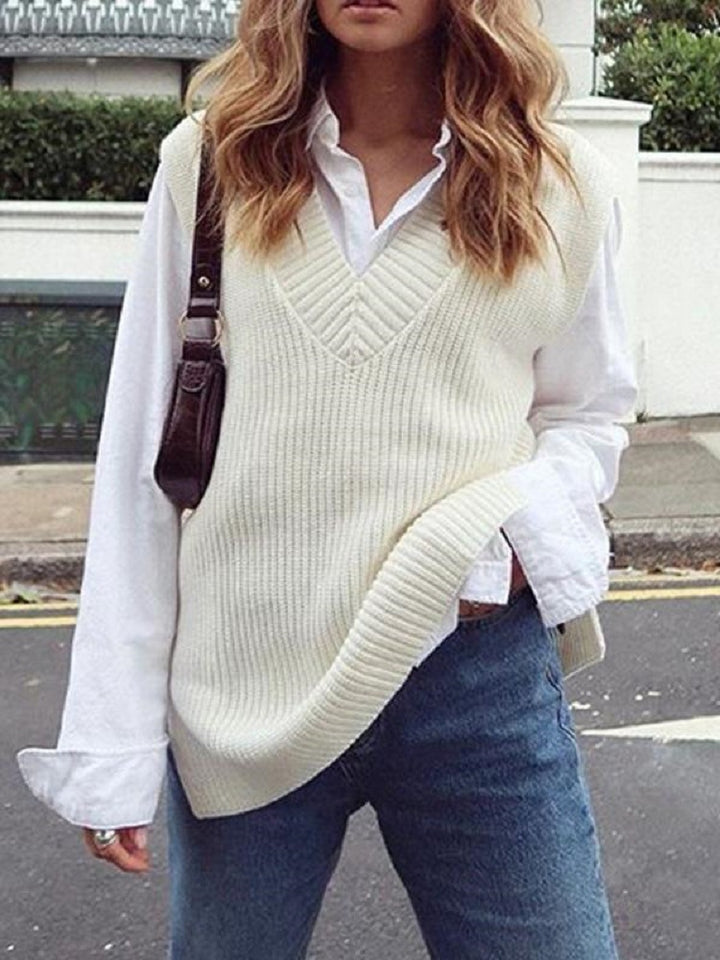 Damen Strickweste im modernen Oversized-Schnitt mit V-Ausschnitt Drune