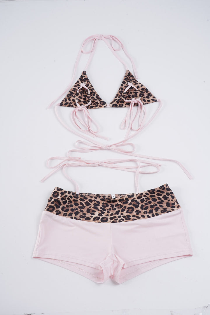 Damen modisches Dreieck-Bikini-Set mit verstellbaren Trägern und Tiermustern Drune