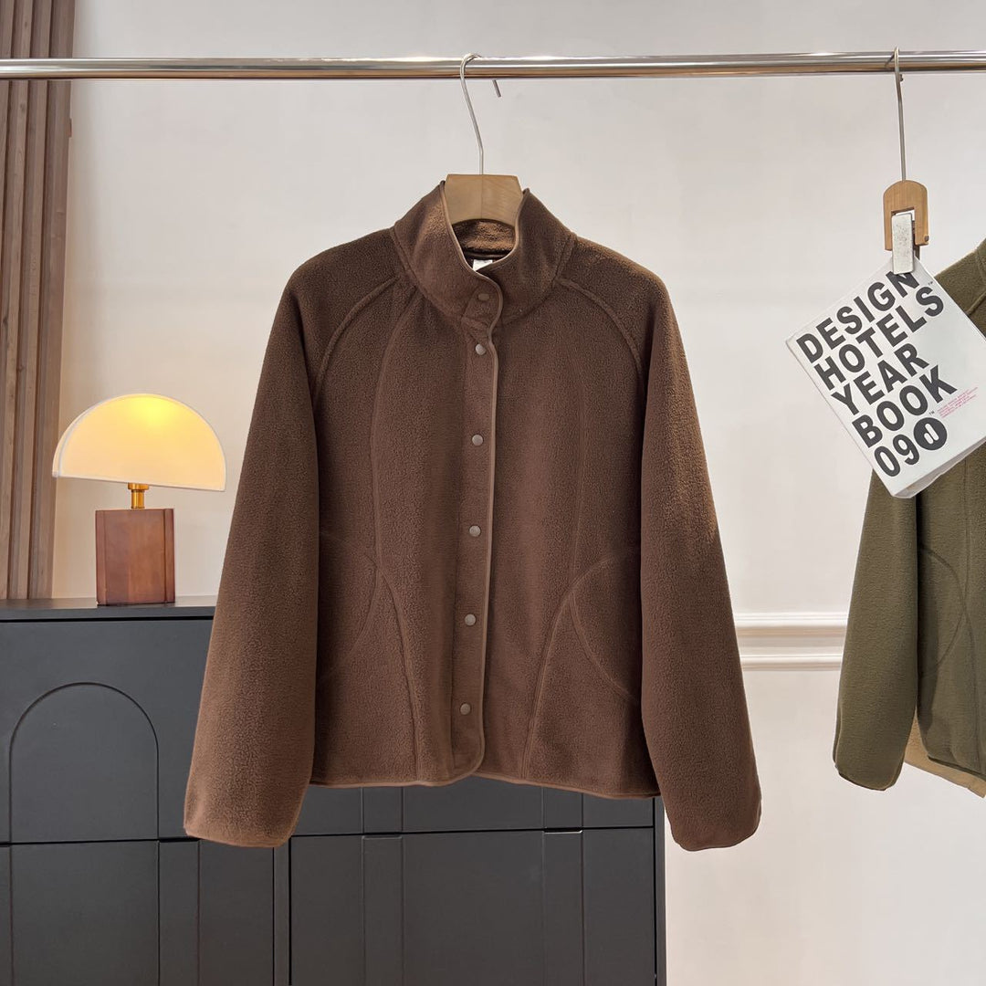 Damen Fleecejacke mit hohem Kragen und Druckknöpfen Drune
