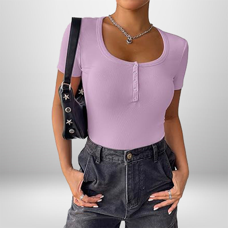 Damen Kurzarm Bodysuit mit Knopfdetails und figurbetonter Silhouette Drune