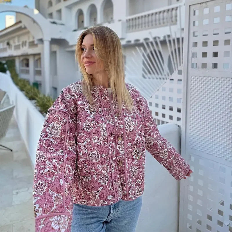 Damen modische Blütenmuster Jacke mit voluminösen Ärmeln Drune
