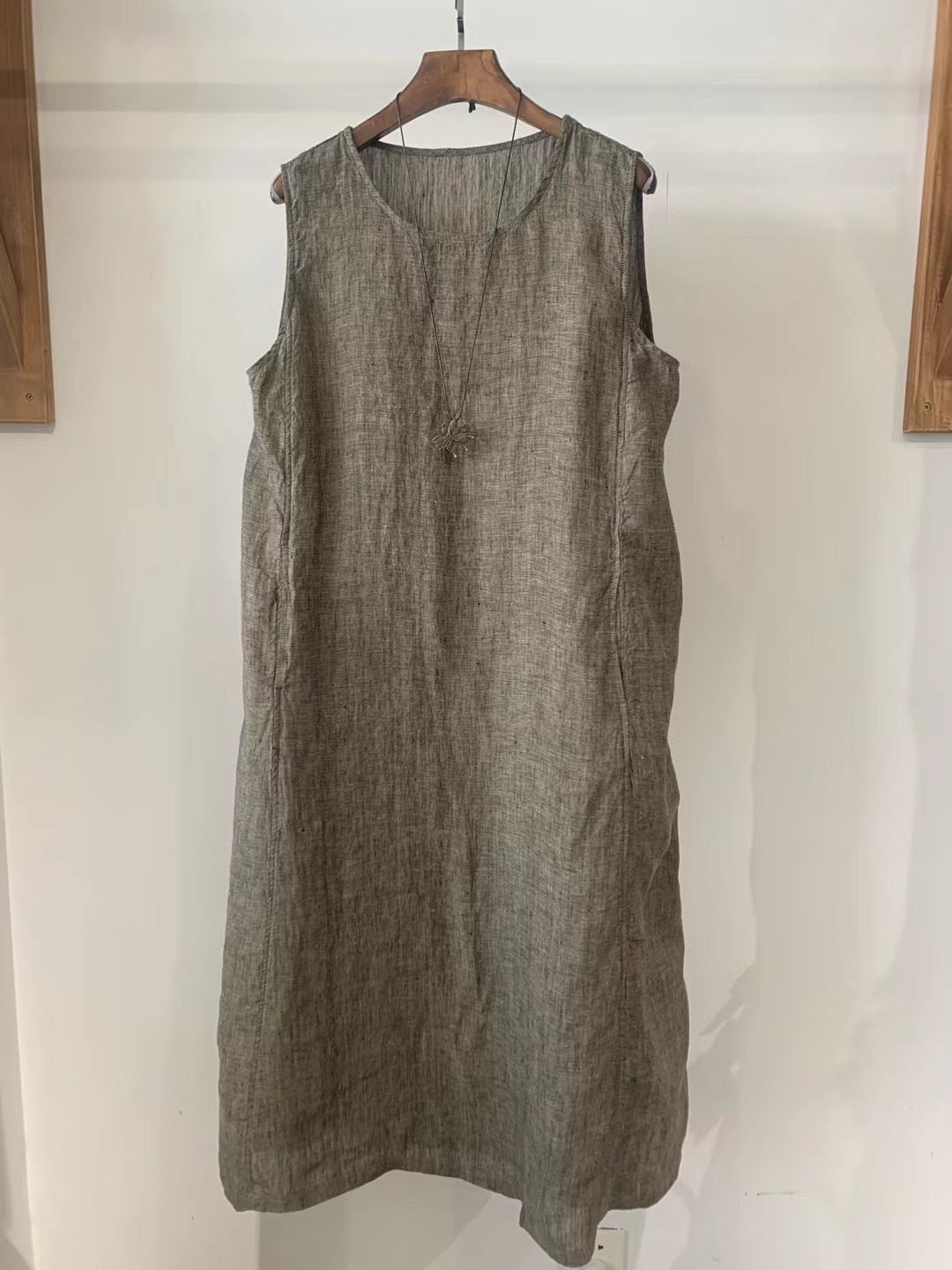 Damen Ärmelloses Leinen Shift Kleid Drune