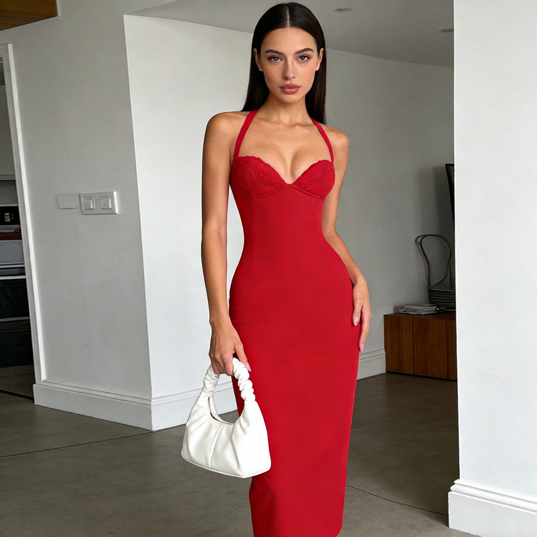 Damen Elegantes Langarm-Kleid mit raffinierter Schnürung Drune