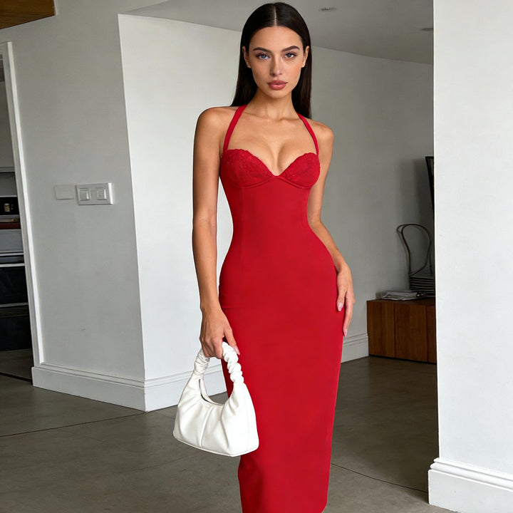 Damen Elegantes Langarm-Kleid mit raffinierter Schnürung Drune