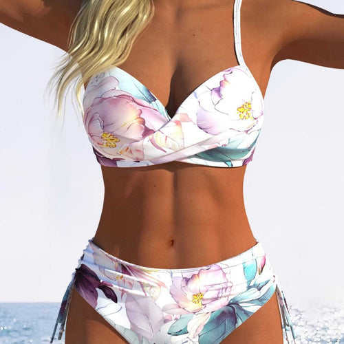 Damen Bikini-Set mit gepolstertem Oberteil und hohem Bund Drune
