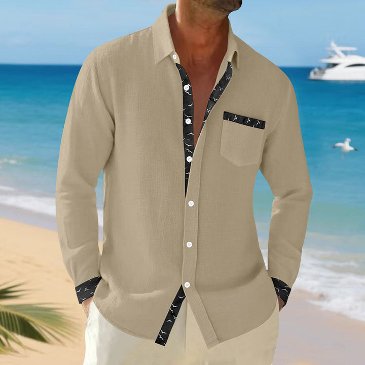 Herren langärmliges Casual-Hemd mit modischem Kragen und Brusttasche Drune