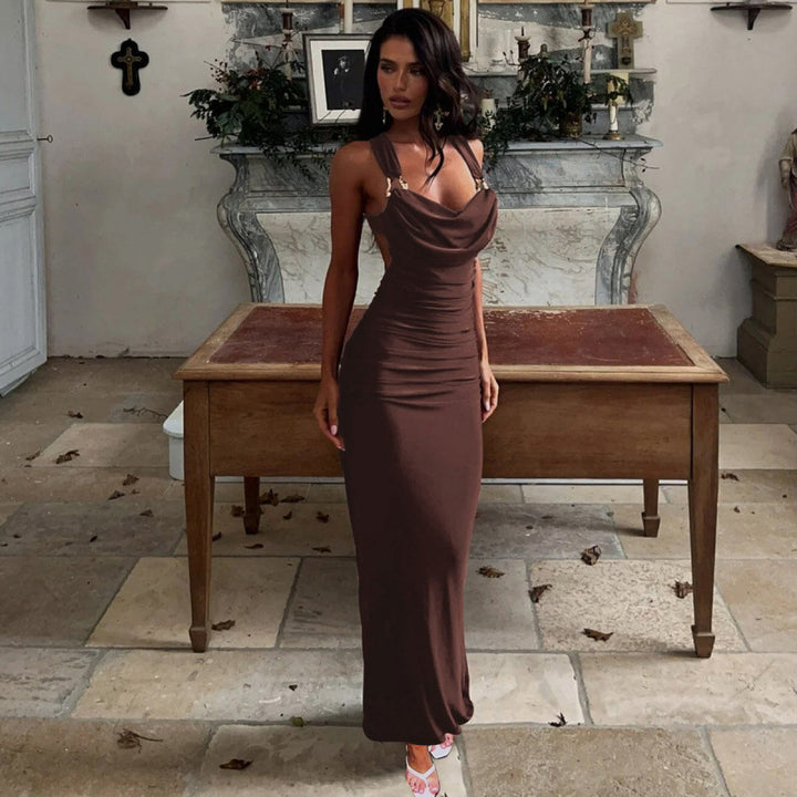Damen Elegantes Maxikleid mit raffinierten Drapé-Details Drune