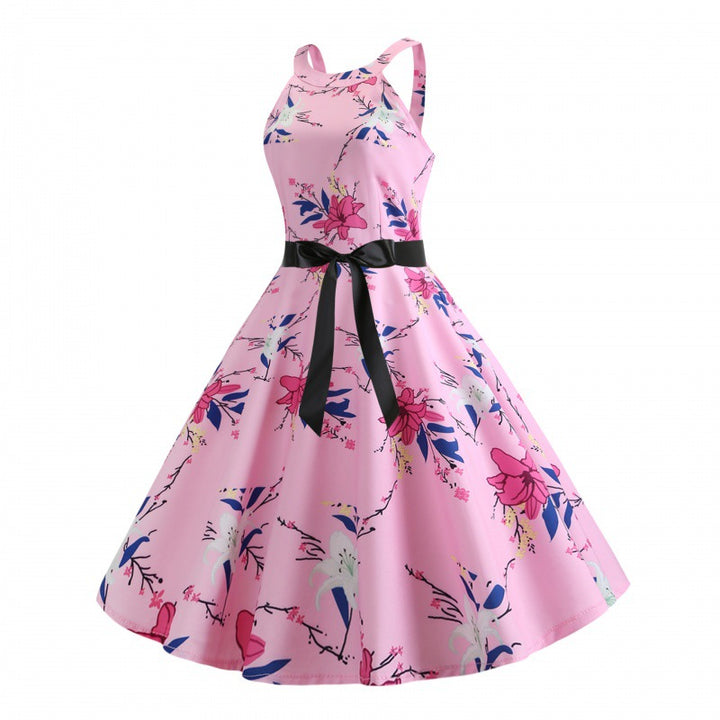 Damen A-Linien Kleid mit floralem Design und elegantem Taillengürtel Drune