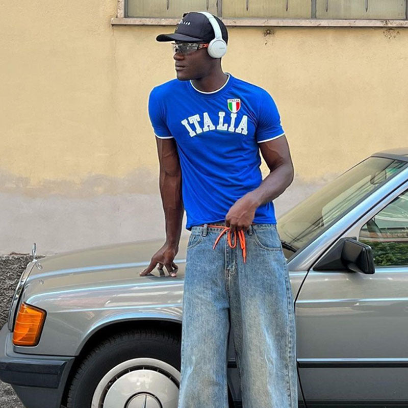 Herren sportliches T-Shirt mit Italia-Motiv und kontrastierenden Akzenten Drune