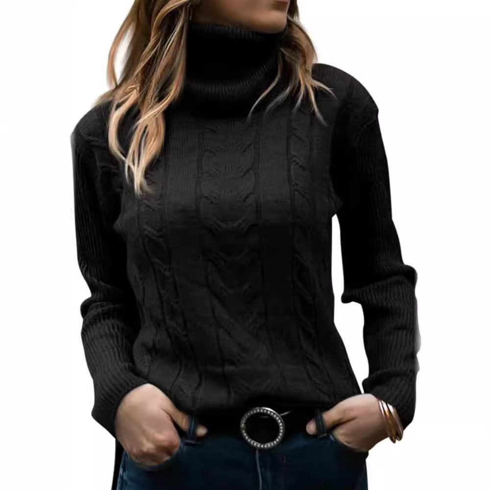 Damen Strickpullover mit hohem Kragen und strukturiertem Zopfmuster Drune