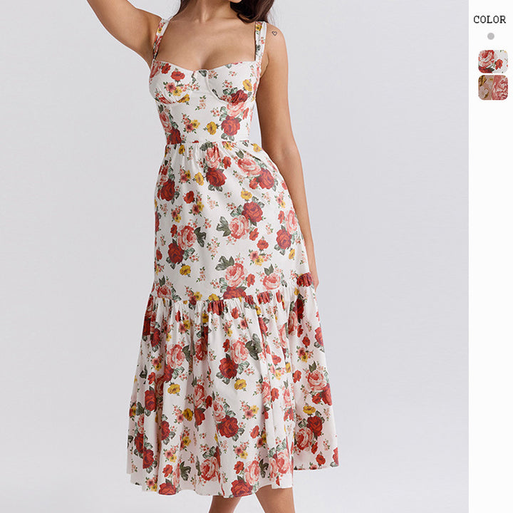 Damen Maxi-Kleid mit floralem Design und seitlichen Taschen Drune