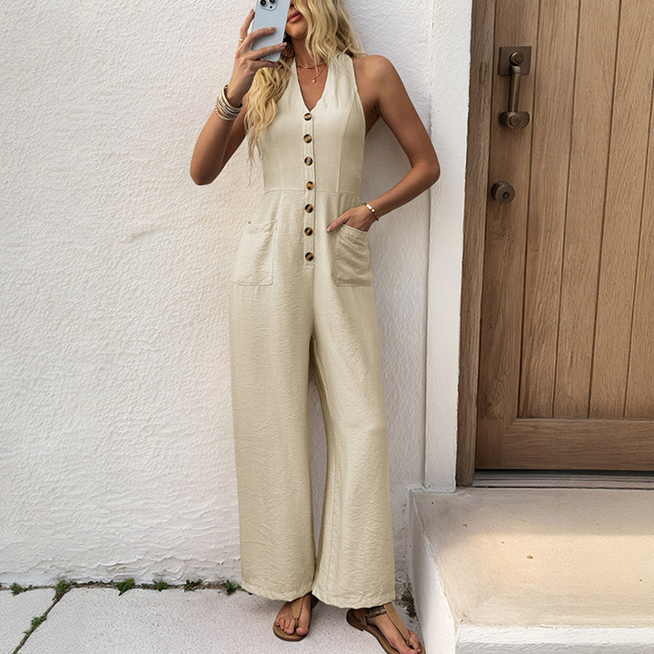 Damen weite Jumpsuit mit Knopfdetails und praktischen Eingrifftaschen Drune