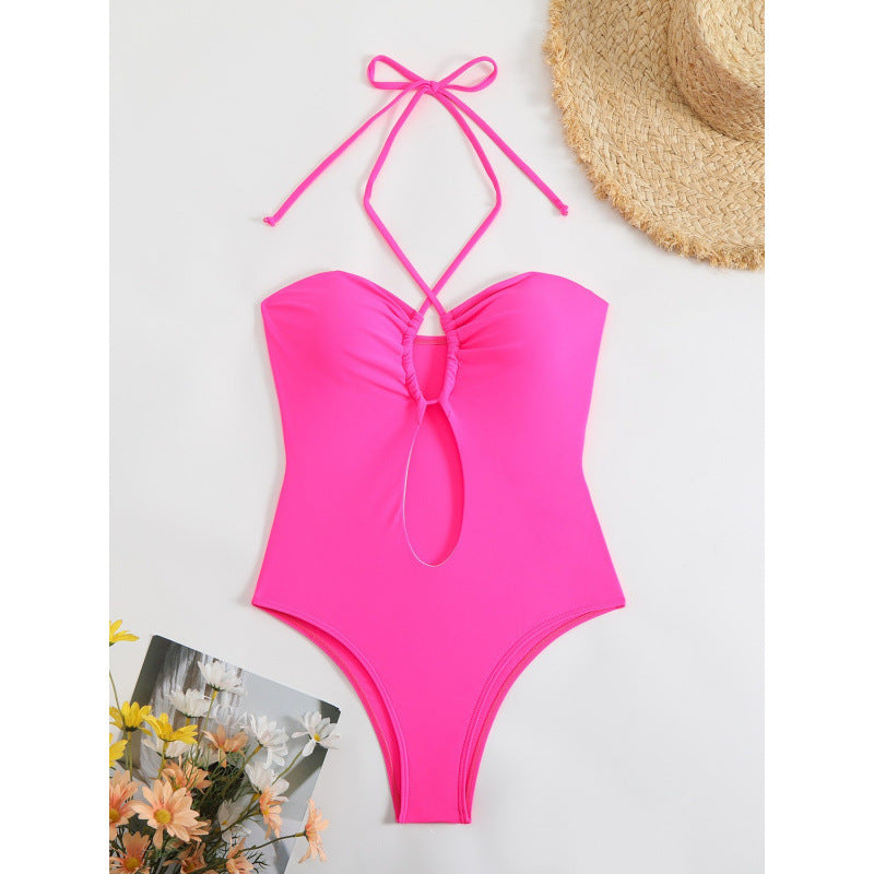 Damen Einteiliger Badeanzug mit modischem Cut-Out-Design und trägerlosem Oberteil Drune