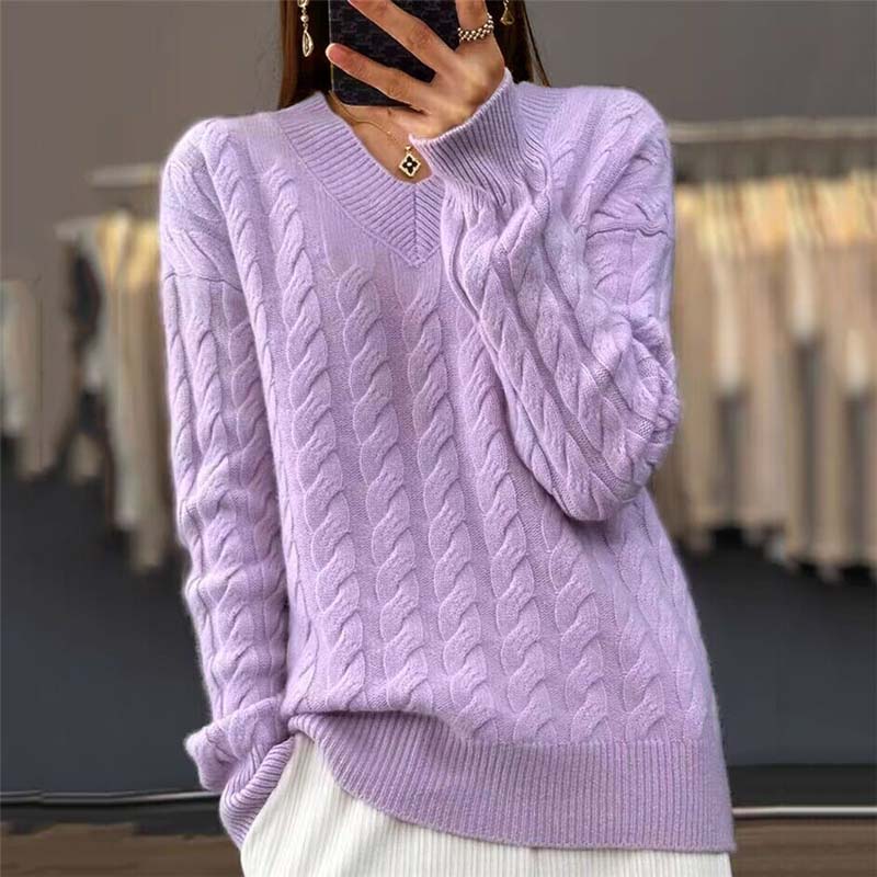 Drune | Strickpullover mit Flechtmuster und V-ausschnitt Acryl Weich und Warm
